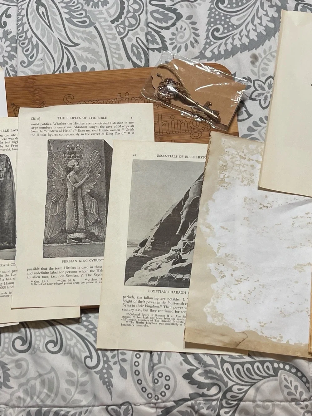 Vintage Bible History Ephemera Bundle with Antique Brass Key
